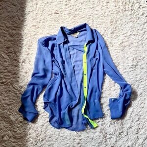 Vivid Colorful Neon Bright Sheer Whimsical Flowy Lightweight Button Down Women M